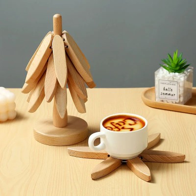 Tree Shaped Bamboo Coasters (3pcs Coasters + 1 Stand)